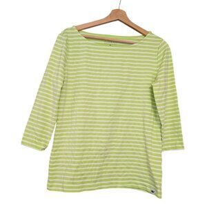 Vineyard Vines Striped Boatneck Tee Lime Green White Medium 3/4 Sleeve